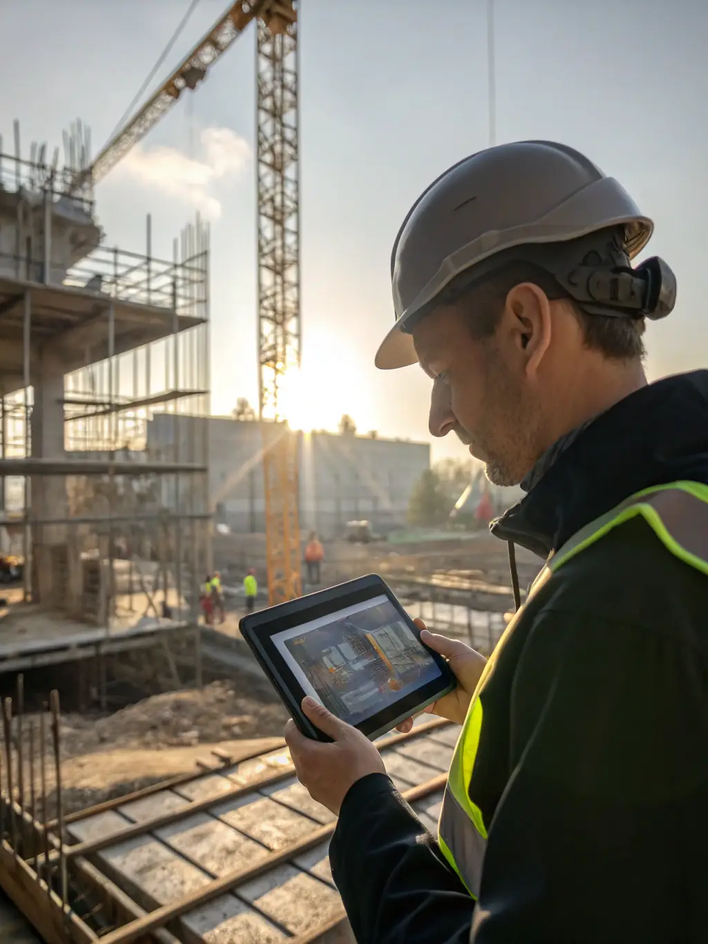 A construction worker easily logging hours on their smartphone using the Buildertime Pro app, with a clear and intuitive interface.
